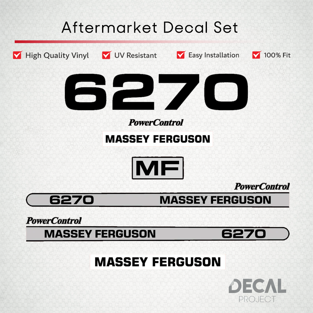 Aftermarket Decal Kit Compatible with Massey Ferguson 6270 – PowerControl Hood Graphics Set – Image 1