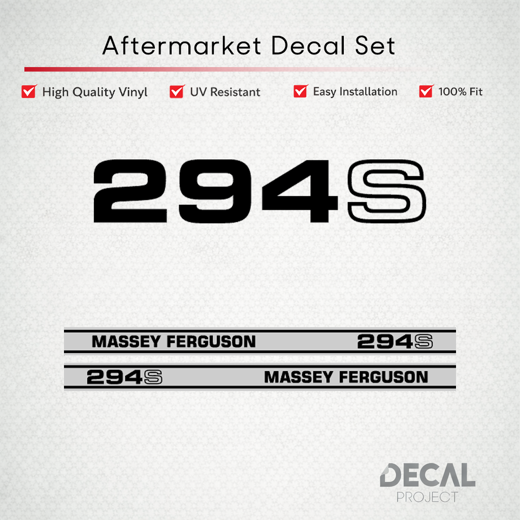 Aftermarket Decal Kit Compatible with Massey Ferguson 294 S – Premium Hood Stripe Restoration Set – Image 1