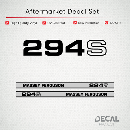 Aftermarket Decal Kit Compatible with Massey Ferguson 294 S – Premium Hood Stripe Restoration Set – Image 1
