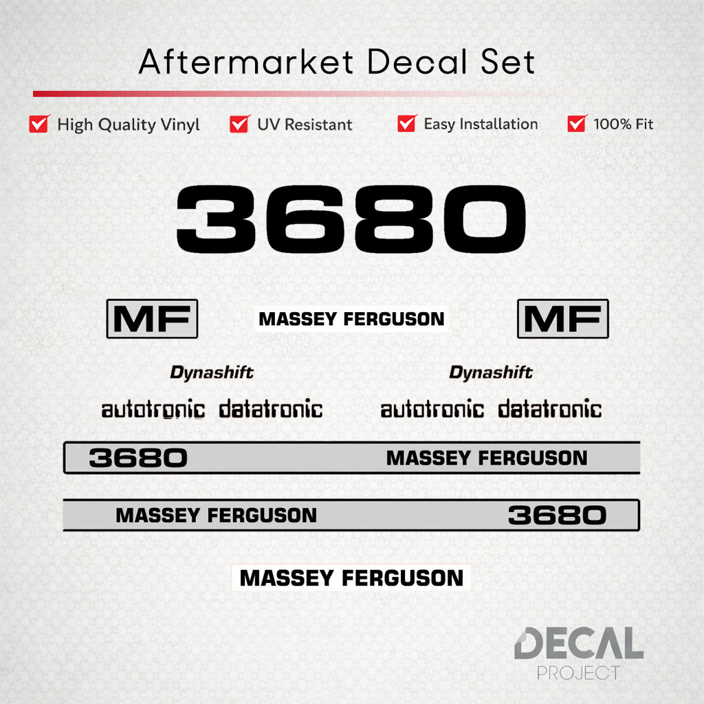 Aftermarket Decal Kit Compatible with Massey Ferguson 3680 – Dynashift Restoration Vinyl Set – Image 1