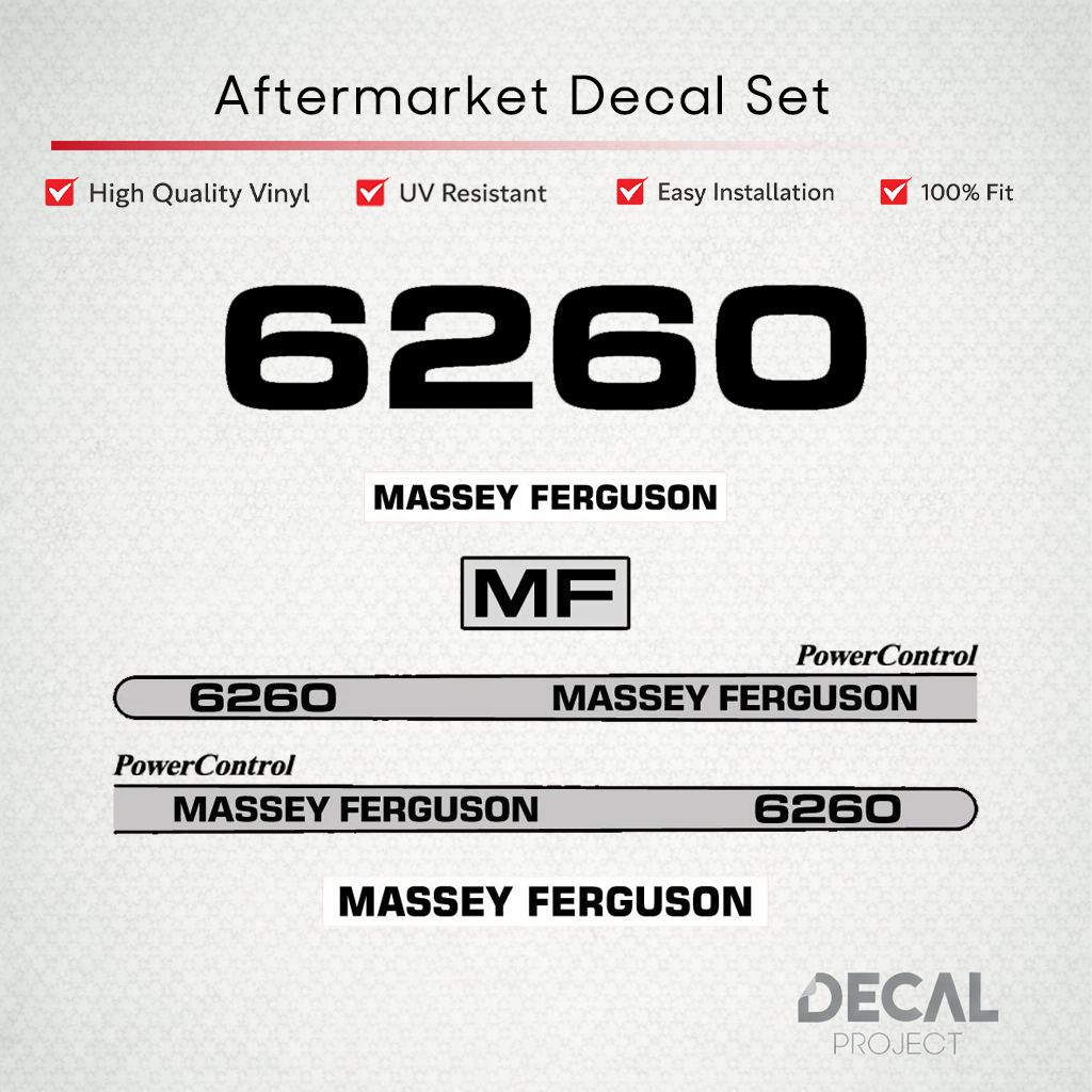 Aftermarket Decal Kit Compatible with Massey Ferguson 6260 – PowerControl Hood Graphics Set – Image 1