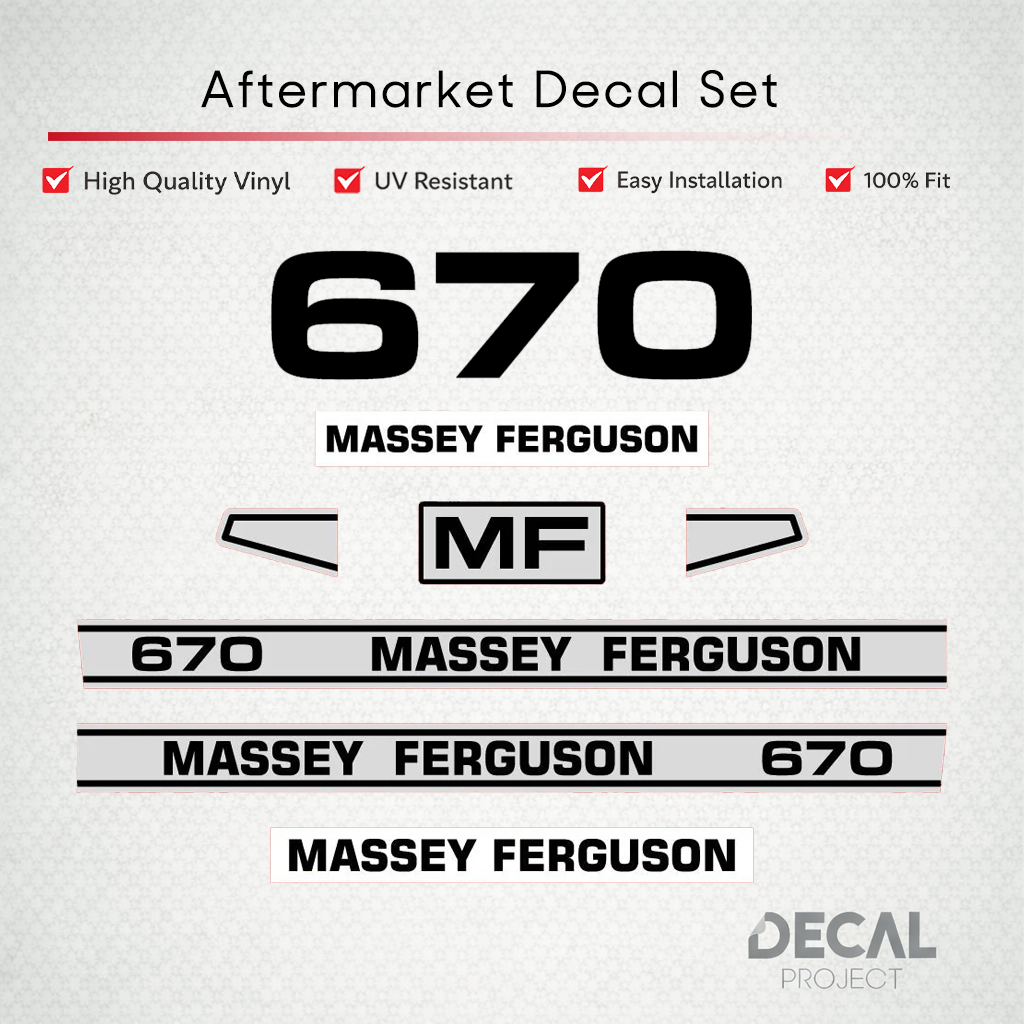 Aftermarket Decal Kit Compatible with Massey Ferguson 670 – 600 Series Restoration Vinyl Set – Image 1