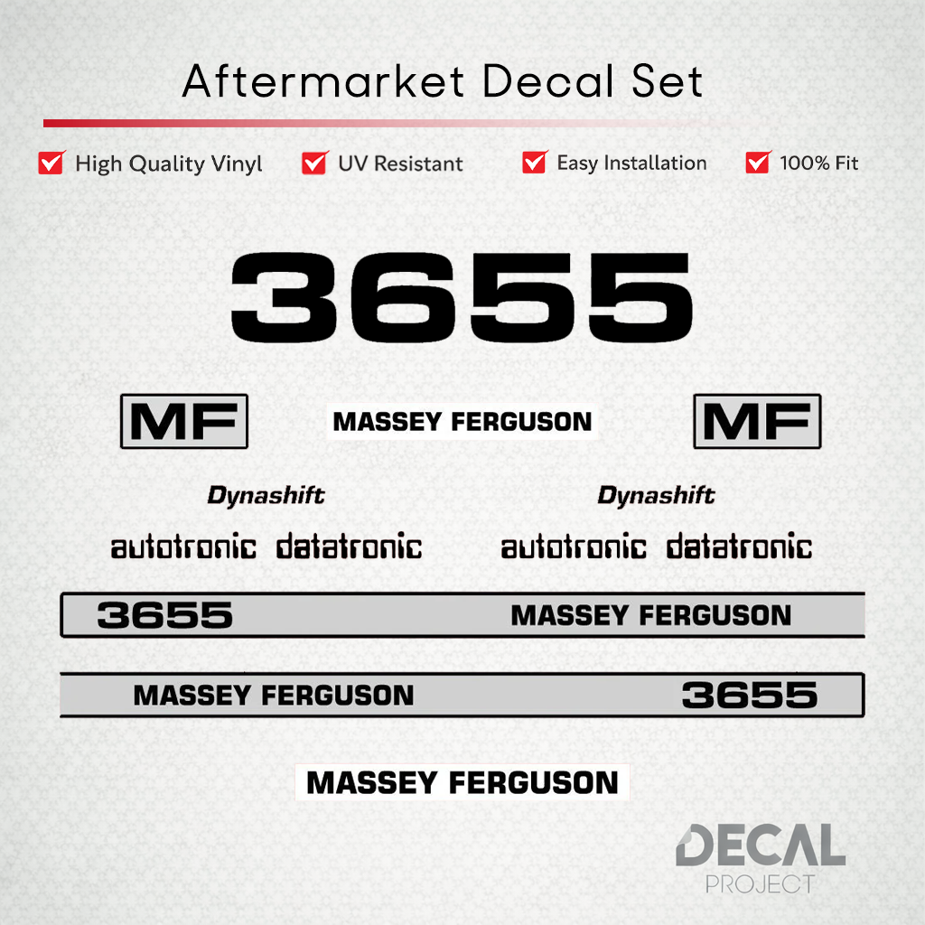 Aftermarket Decal Kit Compatible with Massey Ferguson 3655 – Dynashift Restoration Vinyl Set – Image 1